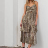 Moon River - METALLIC CUT-OUT TIERED MAXI DRESS: BLACK GOLD