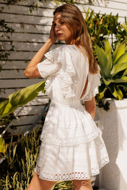 Image of Lace Trim Tiered Mini Dress
