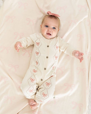 Viverano Organics - Evie Bow Pointelle Knit Baby Jumpsuit (Organic Cotton)