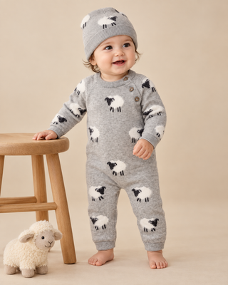 Viverano Organics - Furry Sheep 3D Jacquard Sweater Knit Baby Jumpsuit (Organic)