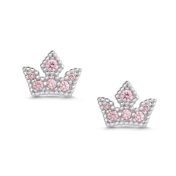 Princess Tiara CZ Stud Earrings In Sterling Silver