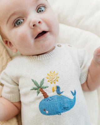 Whale & Bird Embroidered Baby Romper