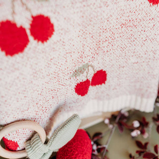Viverano Organics - Cherry Organic Baby Blanket + Ring Rattle Toy Gift Set