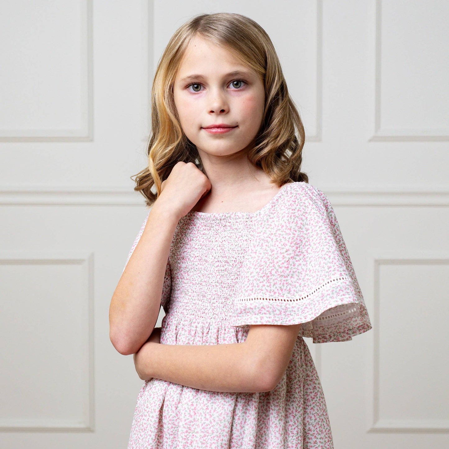 Hope and Henry - Organic Smocked Bell Sleeve Dress