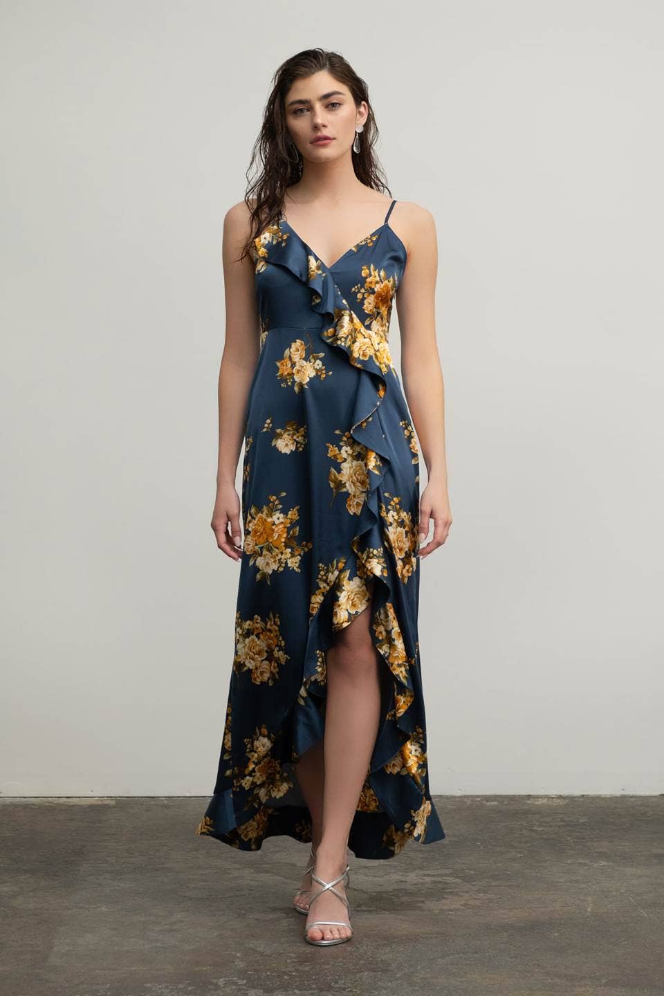 Image of Floral Sleeveless Ruffle Wrap Maxi Dress