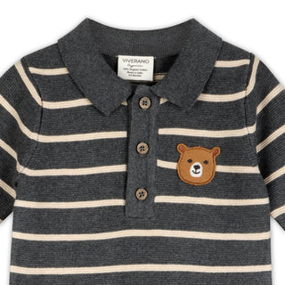Viverano Organics - Bear Face Stripe & Collar Knit Baby Jumpsuit (Organic)