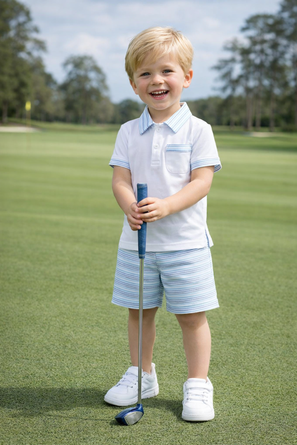 Marco and Lizzy - Blue Spring Flowers Boy's 2 Pc Short Set