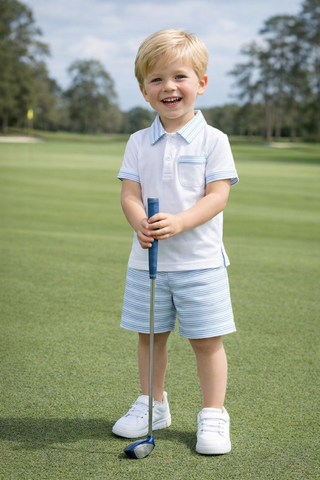 Marco and Lizzy - Blue Spring Flowers Boy's 2 Pc Short Set
