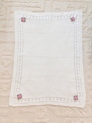 Viverano Organics - Flower Pointelle Knit Baby Blanket & Flower Rattle Gift Set