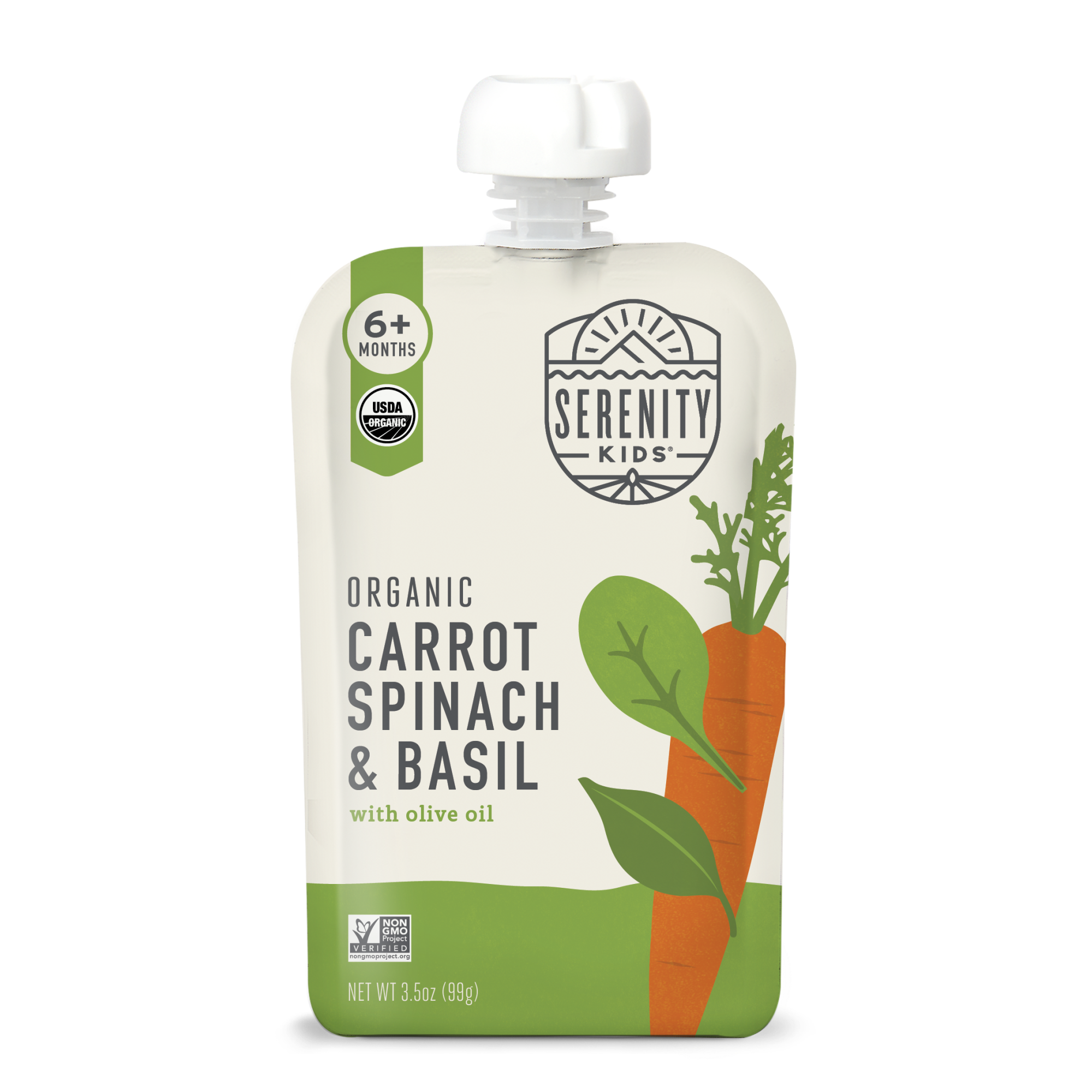 Serenity Kids Organic Carrot, Spinach & Basil with Organic Olive Oil Pouch