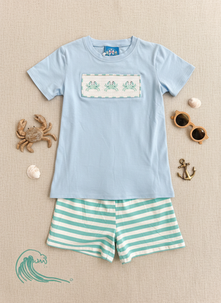 Crab smocked and embroidery short set