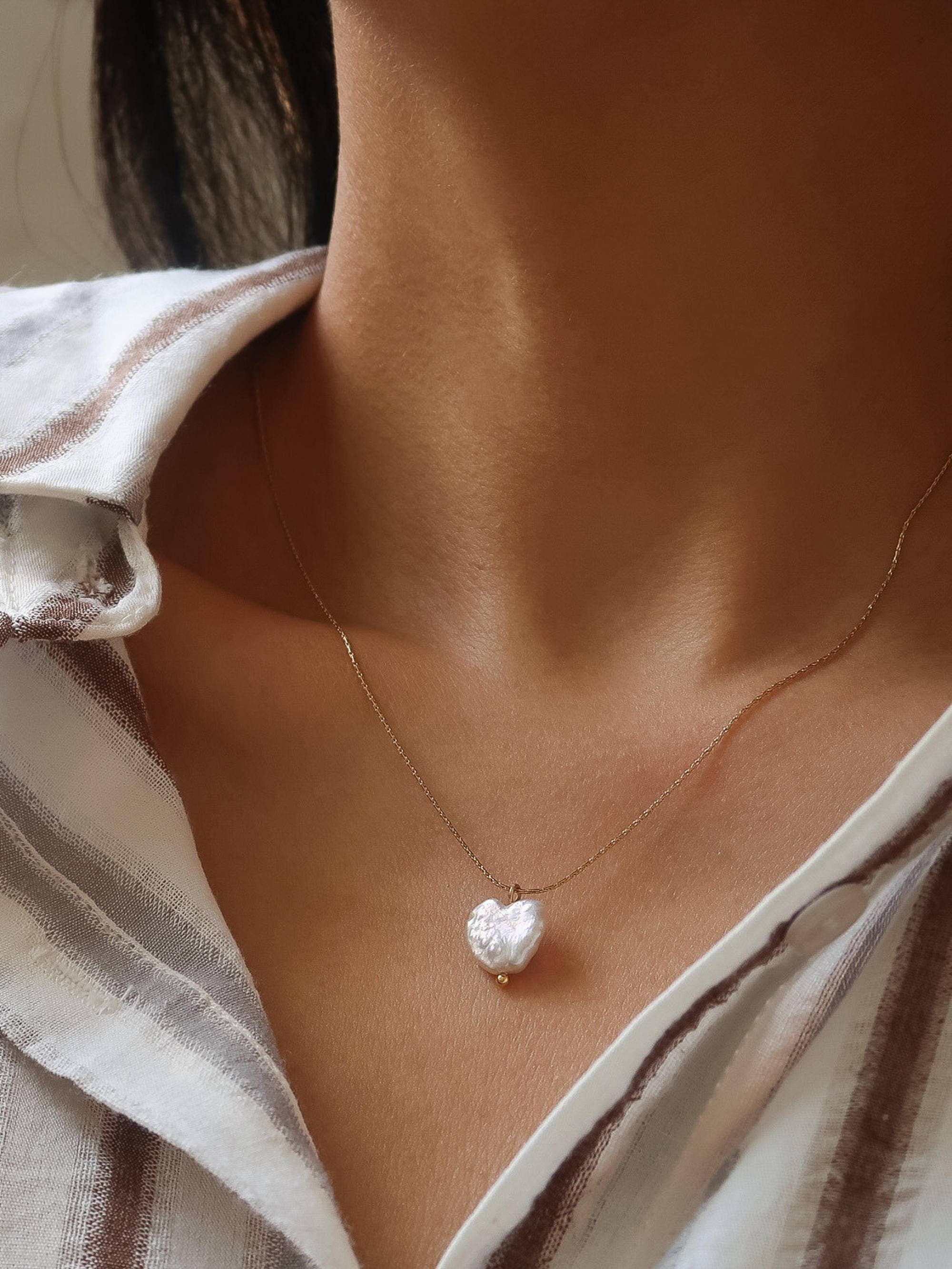 Flânerie by MAIQ - 18K Gold Non-Tarnish Freshwater Pearl Clover, Heart Necklace