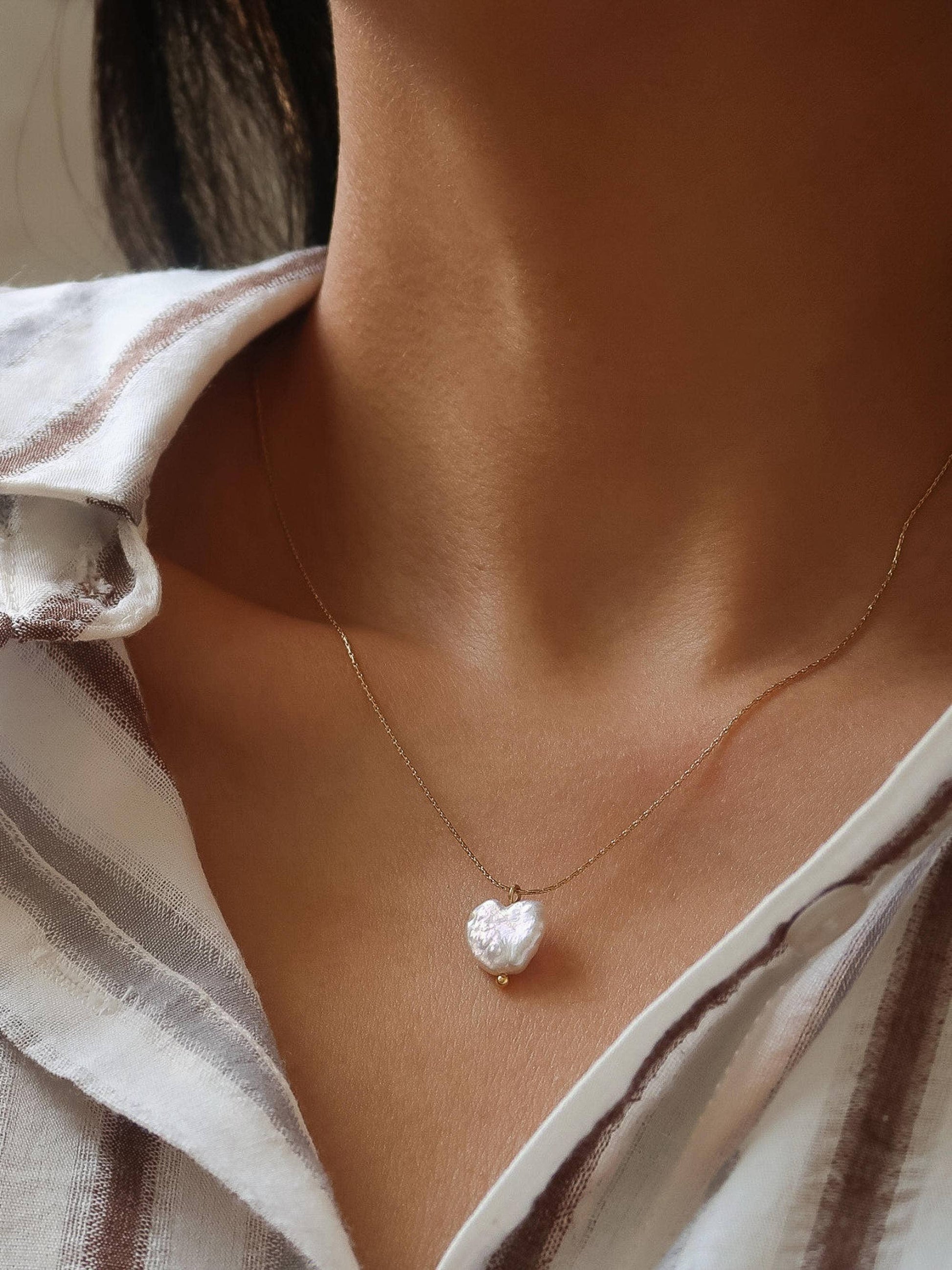 Flânerie by MAIQ - 18K Gold Non-Tarnish Freshwater Pearl Clover, Heart Necklace