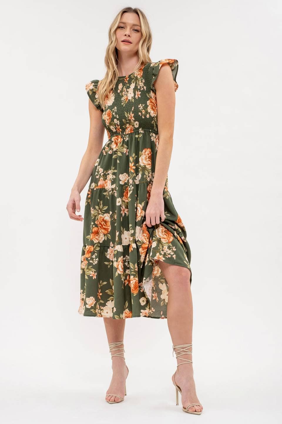 Image of Smocked Tiered Floral Midi Dress