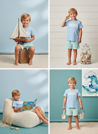 Crab smocked and embroidery short set