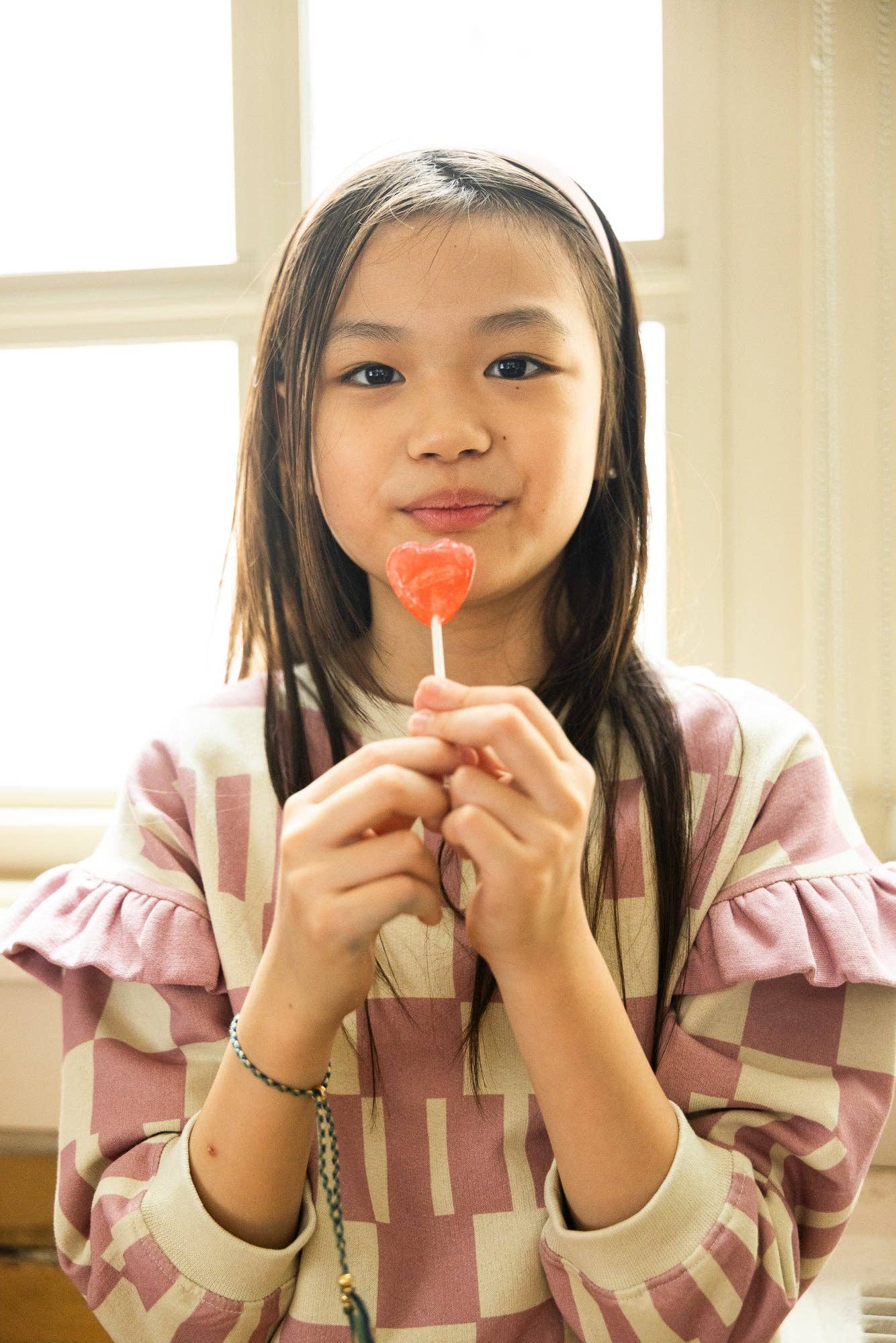 Cotton Pink Block Ruffled Sweatshirt