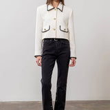 Moon River - CRONTRAST TRIM BUTTON DOWN CROPPED BLAZER: IVORY