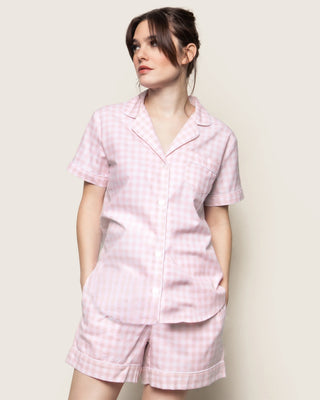 Women's Twill Pajama Short Set in Pink Gingham