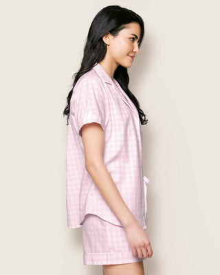 Women's Twill Pajama Short Set in Pink Gingham