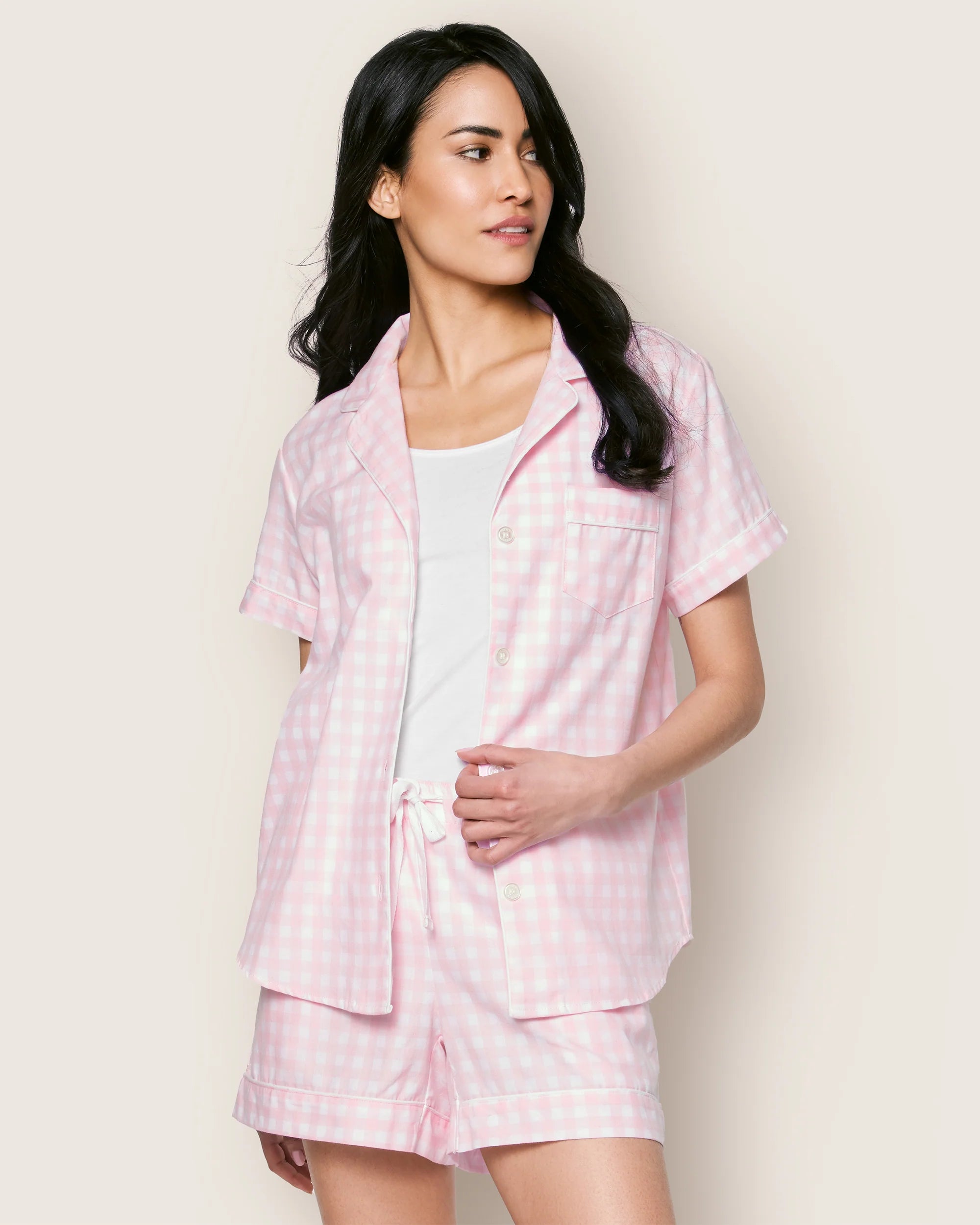 Image of Women's Twill Pajama Short Set in Pink Gingham