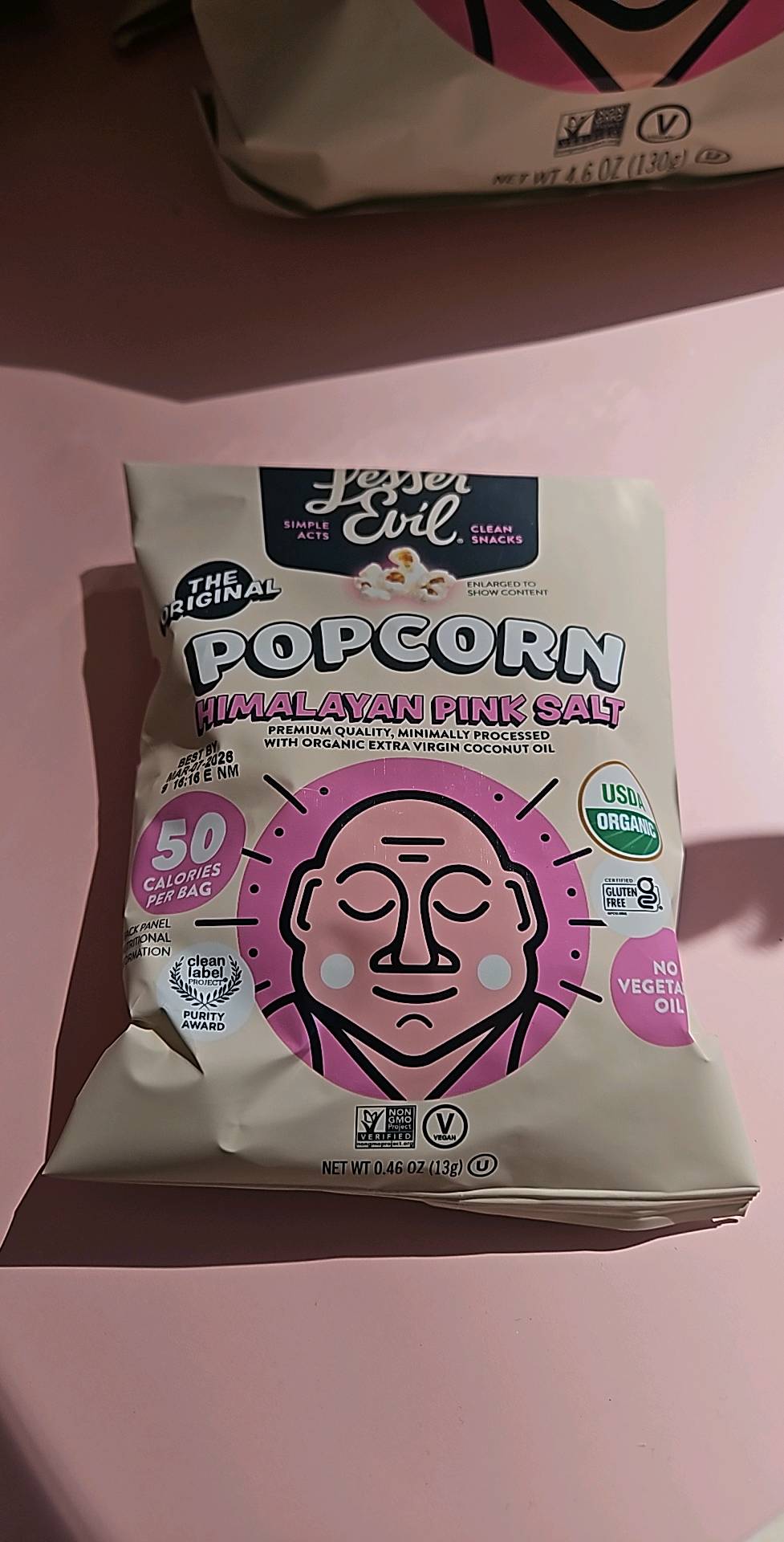 Image of Lesser Evil Organic Popcorn, Himalayan Pink 4.6 oz