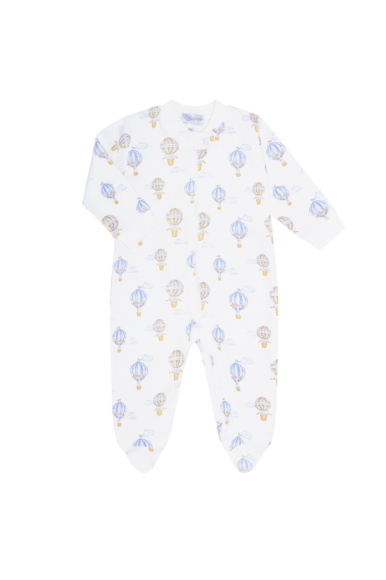 Image of Blue Balloons Print Zipper Footie