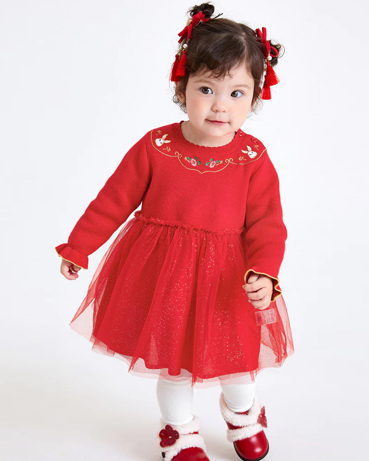 Balabala Baby Girl 100% Cotton Chinese Zodiac Rabbit Woolen Dress