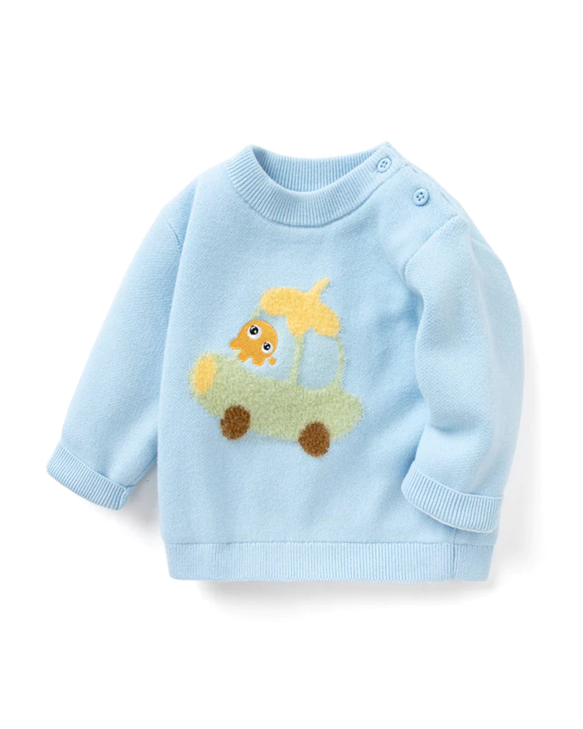 Balabala Car Jacquard Crew Neck Long Sleeve Sweater