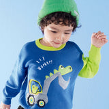 Balabala Toddler Boy Dinosaur Excavator Crew Neck Long Sleeve Sweater