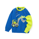 Balabala Toddler Boy Dinosaur Excavator Crew Neck Long Sleeve Sweater