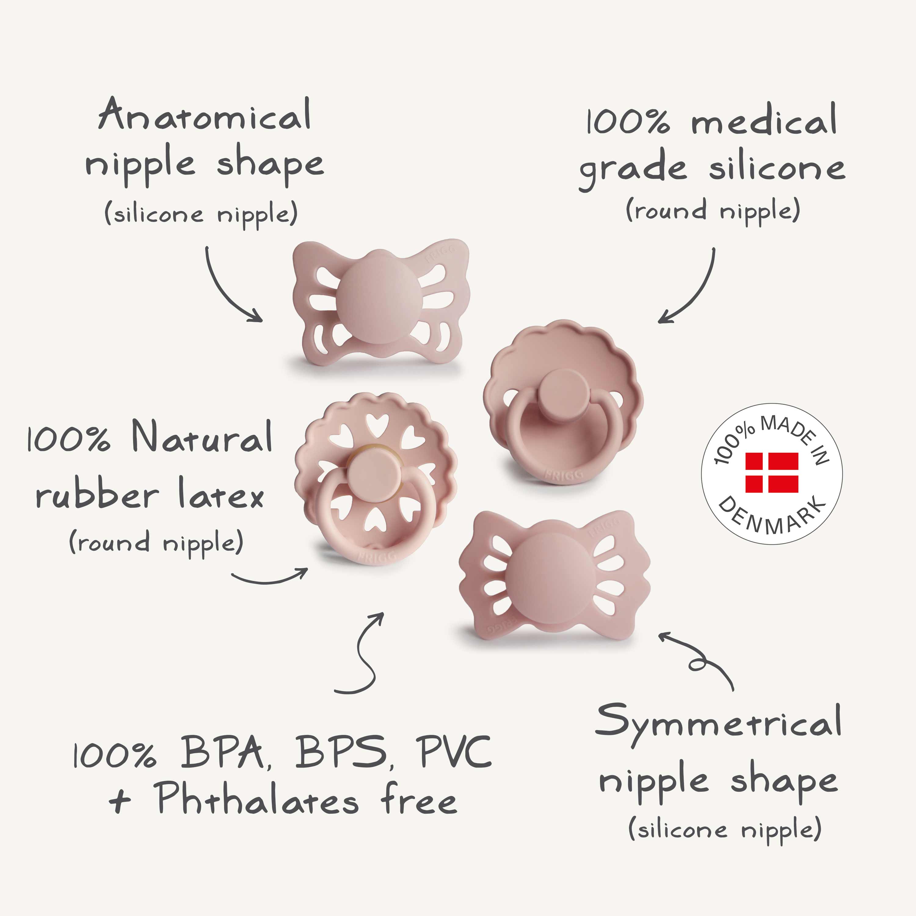 Image of FRIGG Baby's First Pacifier Floral Heart (Blush) 4-Pack