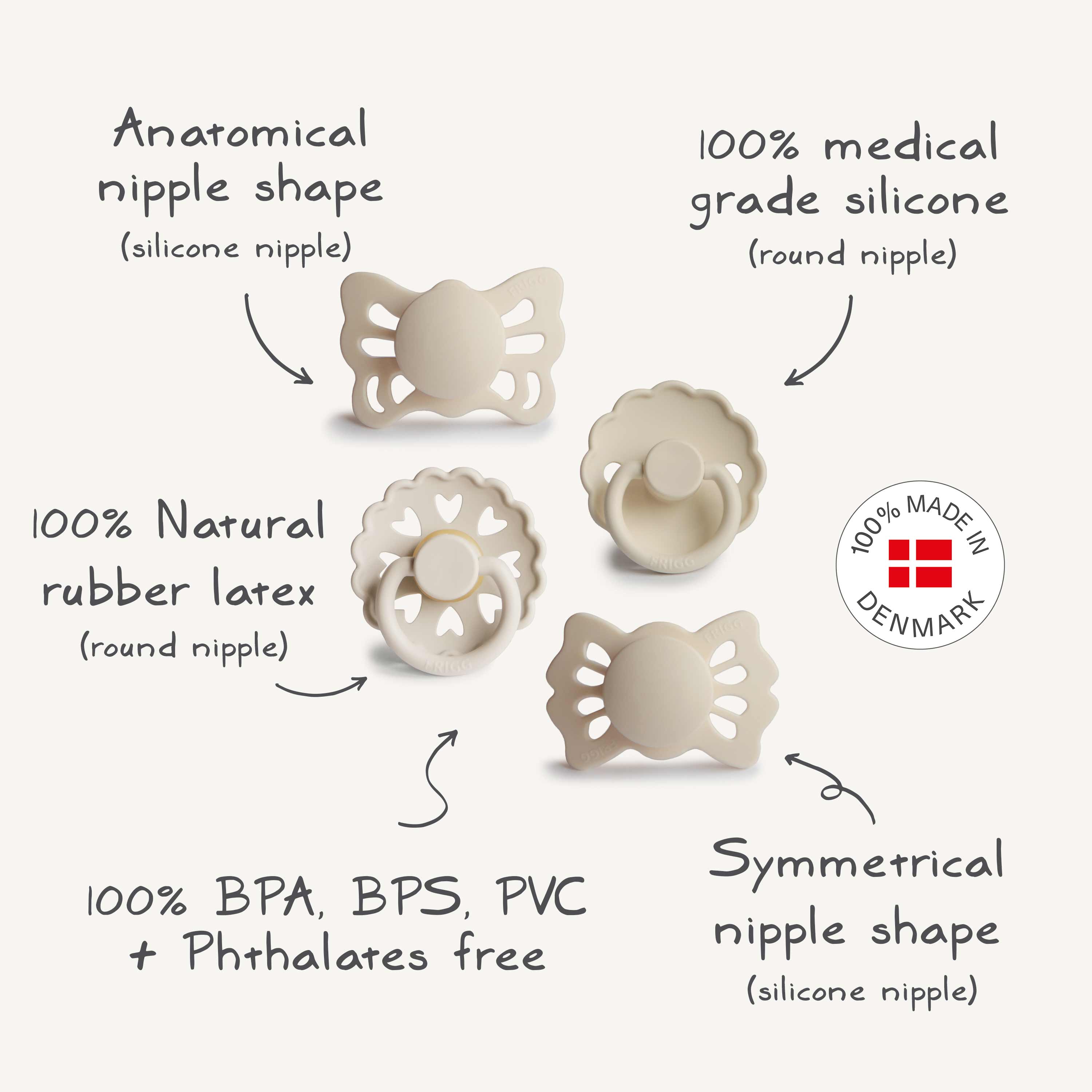 Image of FRIGG Baby's First Pacifier Floral Heart (Cream) 4-Pack