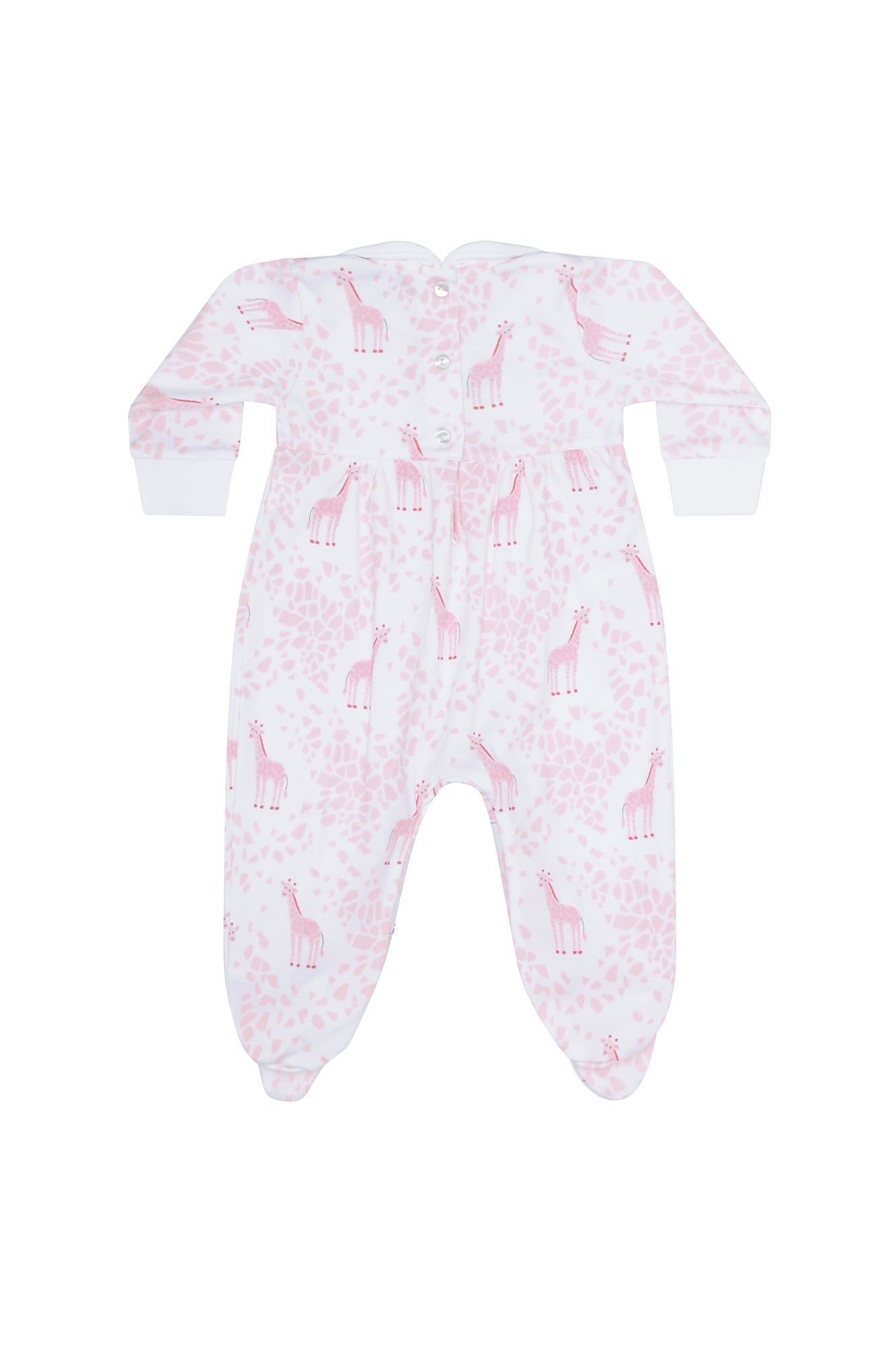 Image of Pink Giraffe Print Smocked Footie