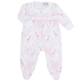 Pink Giraffe Print Smocked Footie