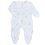 Blue Giraffe Print Smocked Footie