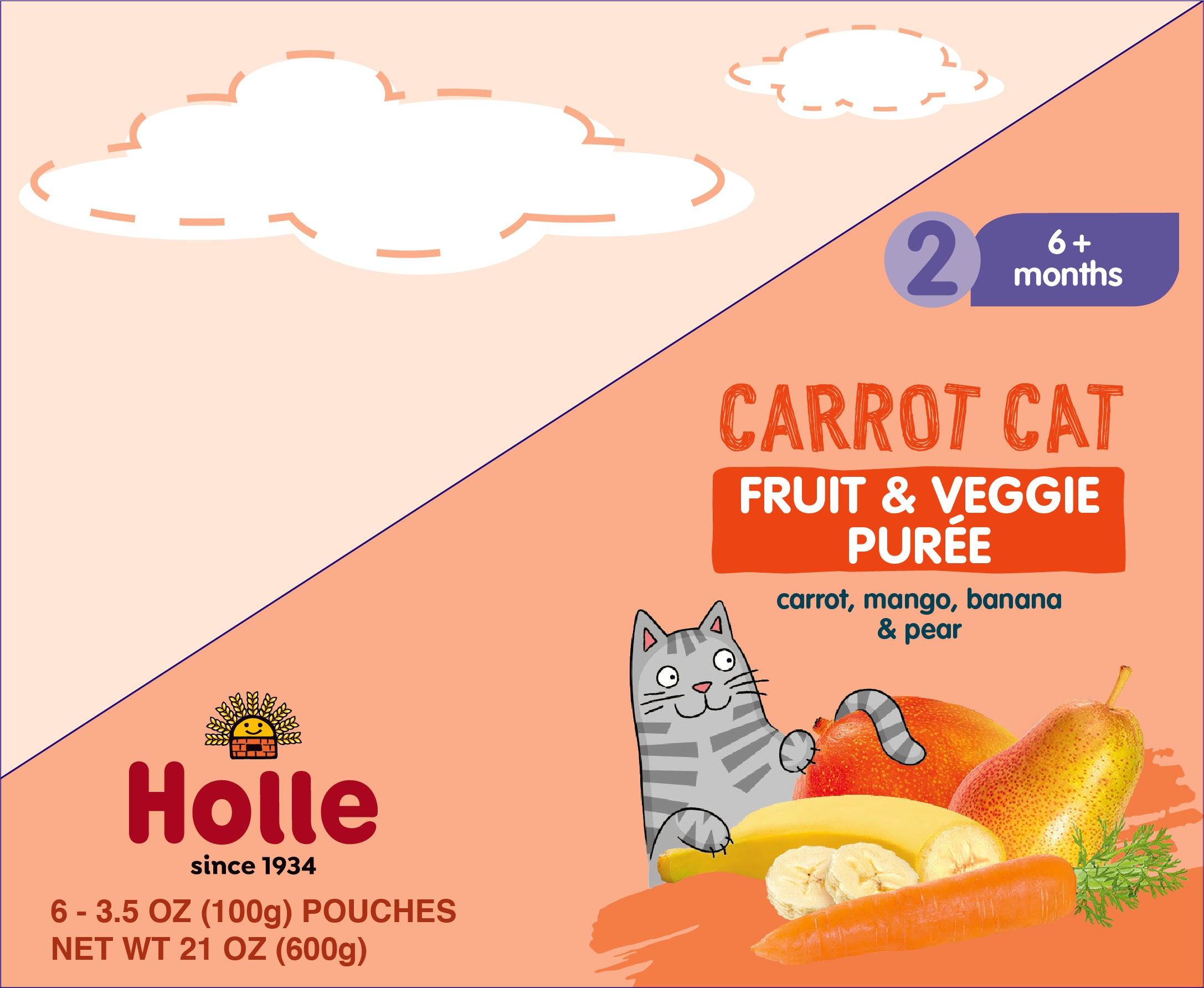 Image of Holle Baby Food Pouches - Organic Fruit & Veggie Puree - Carrot Cat
