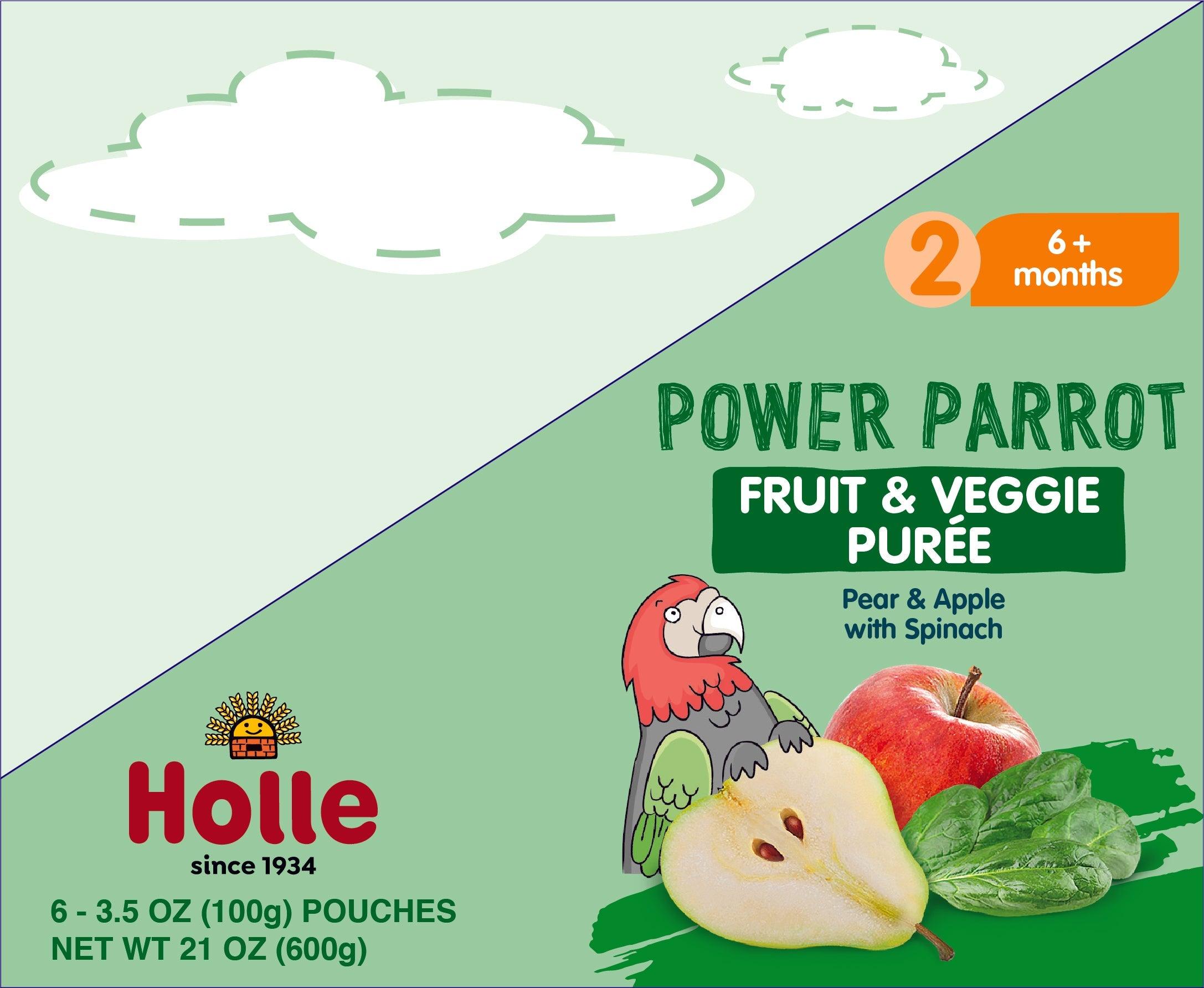 Image of Holle Baby Food Pouches - Organic Fruit & Veggie Puree - Power Parrot