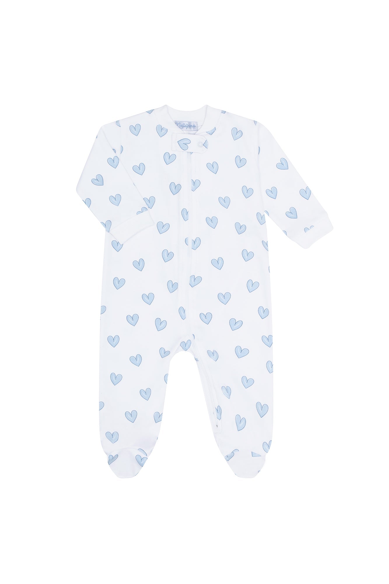 Image of Blue Heart Print Zipper Footie