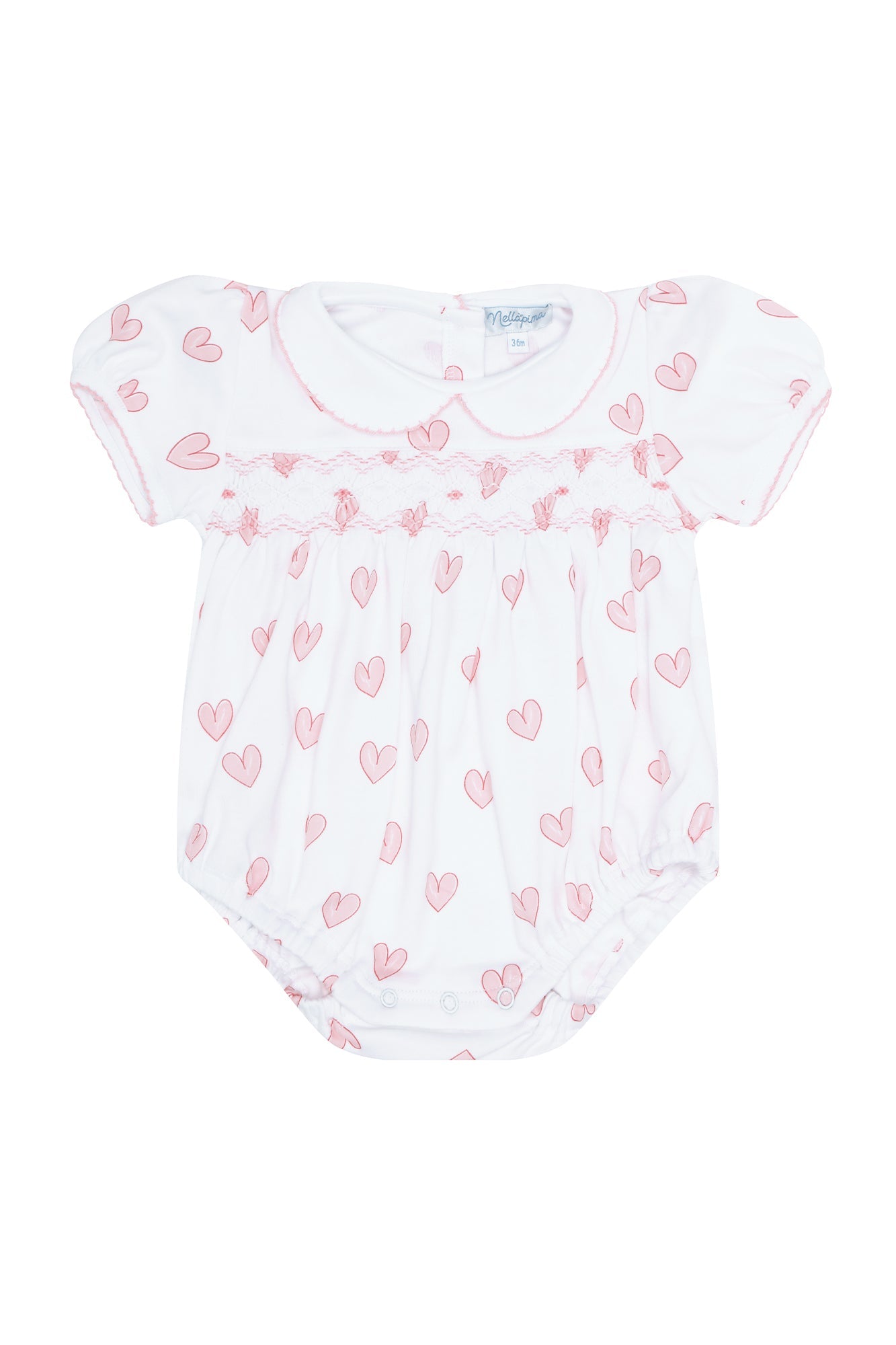 Image of Pink Heart Print Smocked Bubble