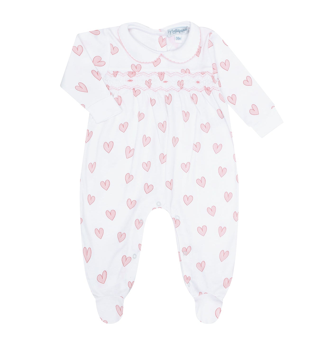 Pink Heart Print Smocked Footie