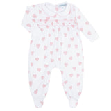 Pink Heart Print Smocked Footie