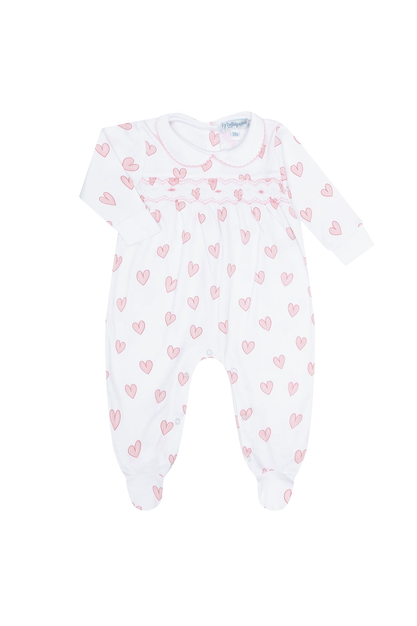 Image of Pink Heart Print Smocked Footie