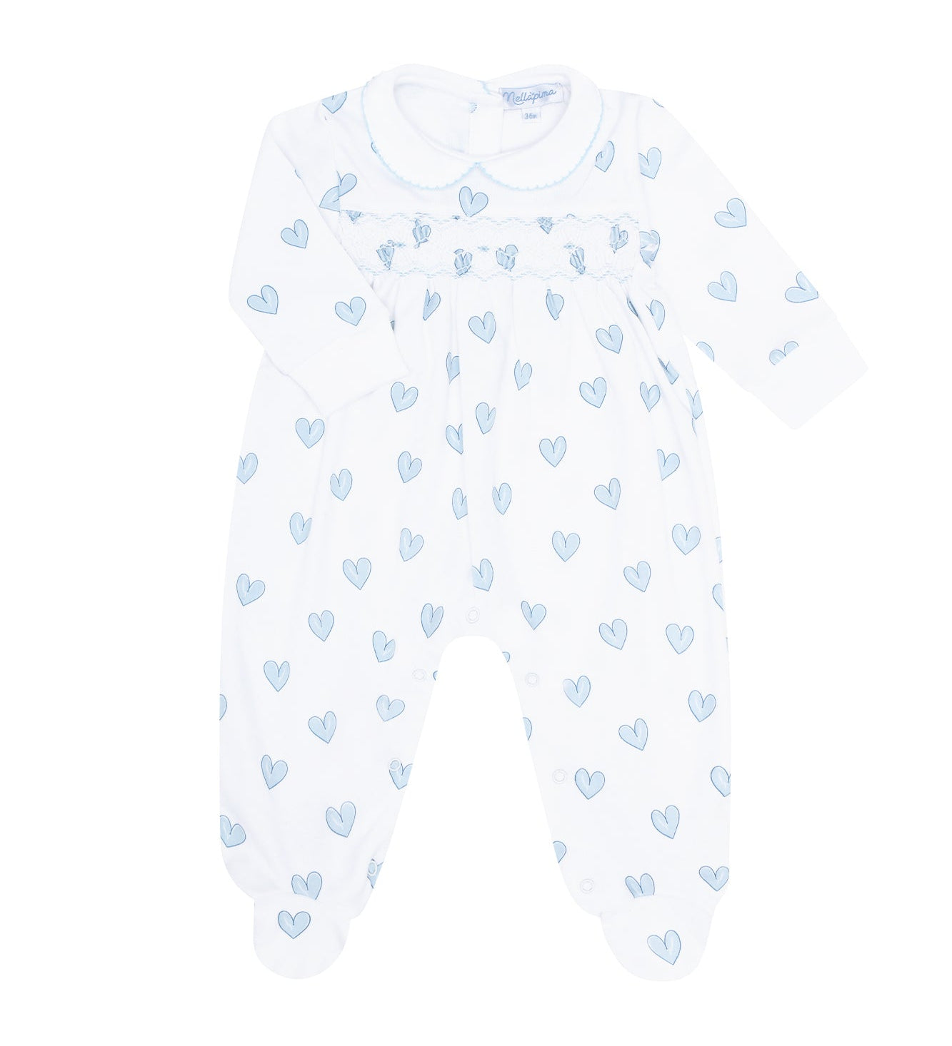 Blue Heart Print Smocked Footie