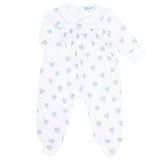 Blue Heart Print Smocked Footie