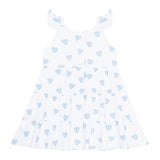 Blue Heart Print Ruffle Dress