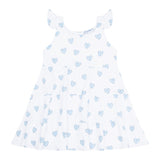 Blue Heart Print Ruffle Dress