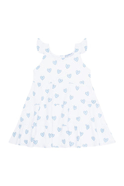 Image of Blue Heart Print Ruffle Dress