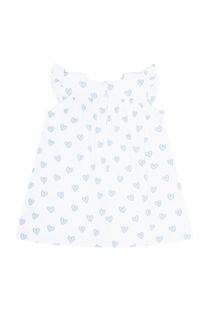 Blue Heart Print Scoop Neck Dress