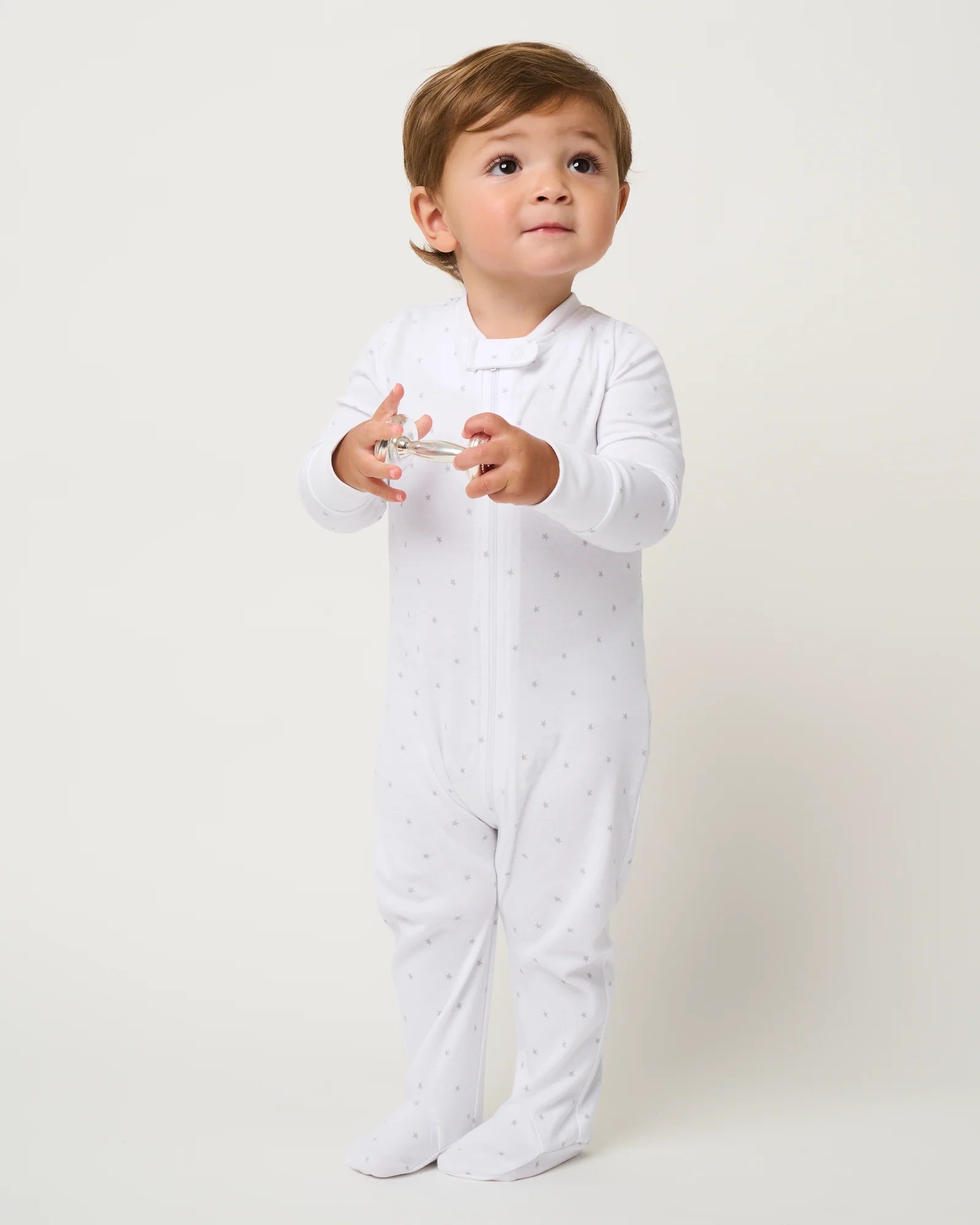Image of Baby's Pima Romper in Grey Stars