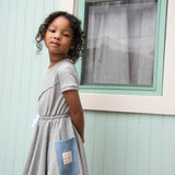 Grey Short Sleeve Dress with Denim Pockets